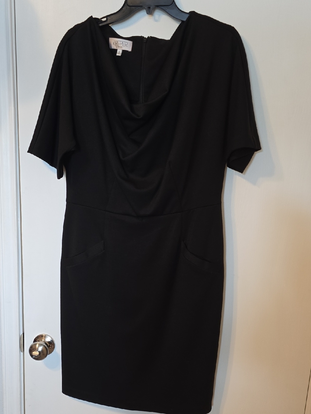 Kasper Black Draped Neck Midi Sheath Dress